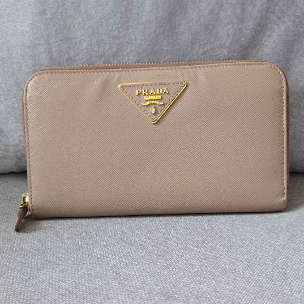 Prada Beige Wallet with Gold Logo